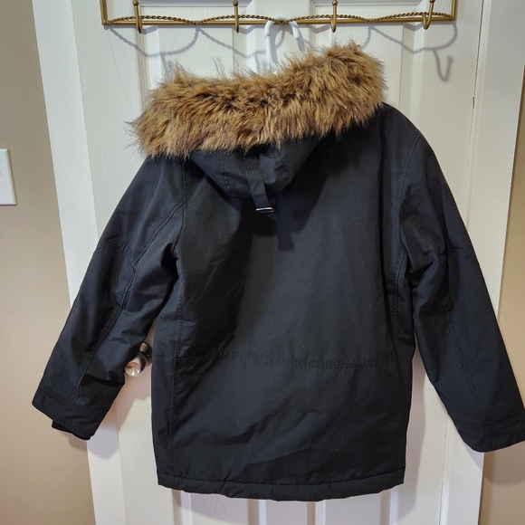 GAP black winter coat parka faux fur trim hood zip front medium - Picture 5 of 16